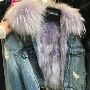 Natural fur Lavender jean jacket (fur detachable)